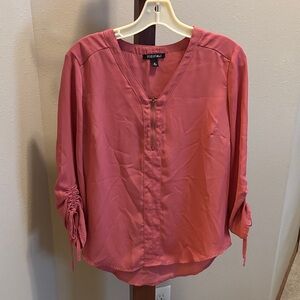 Roz & Ali Coral Blouse with Ruched Sleeves